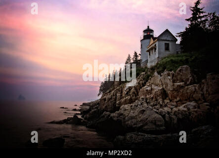 Der Bass Harbor Kopf markiert die Küste von Maine in der Nähe Acadia National Park. Stockfoto