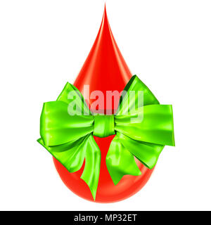Weltblutspendetag Konzept. Blut Tropfen mit grünen Bogen, 3D-Rendering auf weißem Hintergrund Stockfoto