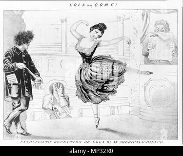 . Lola ist gekommen! Begeisterter Empfang von Lola vom amerikanischen Publikum. Ca. 1852? Von D.C. Johnston. Cartoon von Lola Montez. ca. 1852. 817 LolaHasCome ca 1852 byDClaypooleJohnston LibraryOfCongress Stockfoto