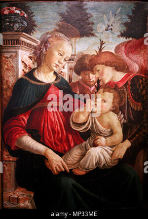 Englisch: Jungfrau und Kind mit zwei Engel ca. 1468-1469. 1240 Jungfrau mit Kind und zwei Angels-Sandro Botticelli mg 11273 Stockfoto