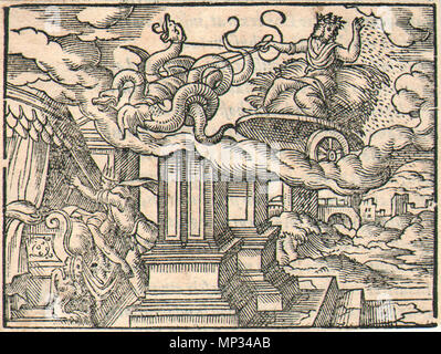 Triptolemus und Lyncus. Englisch: Triptolemus und Lyncus. Gravur von Virgil Solis für Ovids Metamorphosen Buch V, 642-661. Fol. 70 r, Bild 8. Français: Triptolème et Lyncos. Tiefdruck de Virgil Solis pour les métamorphoses d'Ovid, livre V, 642-661. Folio 70r, Bild 8. Русский: Триптолимус и Линкус. Гравюра Виргила Солиса к Метаморфозам Книга Овидия, V, 642-661. . 1565. Virgil Solis (1514 - 1562) Alternative Namen Solis, Virgil Beschreibung Deutsche Maler und Graveur Geburtsdatum / Tod 1514 1. August 1562 Ort der Geburt / Todes Nürnberg Nürnberg Standort Nürnberg Aut Stockfoto
