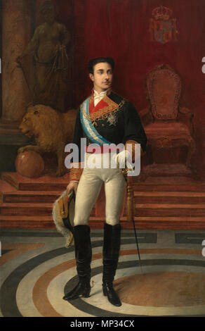 Retrato del Rey Alfonso XII. Español: Retrato del Rey Alfonso XII de España (1857-1885), vestido con uniforme de Gala de capitán General y luciendo numerosas condecoraciones, El como Kragen de la Orden del Toisón de Oro o La Gran cruz y La Banda de la Orden de Carlos III. . 1876. 1058 Retrato del Rey Alfonso XII (Real Academia de Bellas Artes de San Fernando) Stockfoto