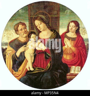 Madonna mit Kind und Heiligen Josef und Johannes der Täufer des 16. Jahrhunderts. 1038 Raffaellinodelgarbo Madona, 01. Stockfoto