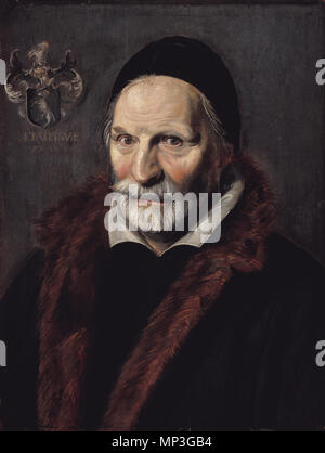 . Englisch: PORTRET von Jacobus Hendricksz Zaffius, die Katholische Archidiakon für die U-Bahn Katholiken von Haarlem. Ein alter Mann, der an die Zeit der Malerei gemacht wurde, er die Belagerung von Haarlem und dem nachfolgenden Verlust der zentralen Haarlem katholische St. Bavo Kathedrale zu den Protestanten erlebt. Obwohl immer noch für die katholische Untergrundkirche aktiv, war er toleriert und nicht belästigt durch die Haarlem Rat. Er förderte 5 Zimmer für das Frans Loenen Hofje in 1609, die mit einer Plakette, die Mitgliedstaaten Quinque Kamera eine praeposito Zaffio Fundate A. 1609' ein Denkmal gesetzt wurde. AETATIS SVAE 77 ANo 1611 Dieser ob Stockfoto