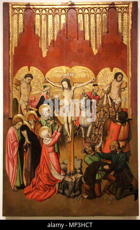 Calvari. Retaule de Sant Miquel. Un-dels plafons del retaule de Sant Miquel dels Revenedors. Al MNAC es Conserven sis compartiments del mateix conjunt. El retaule procedeix de la Capella del Gremi dels Angebote ich Revenedors, ein l'Església de Santa Maria del Pi, Barcelona. zwischen 1455 und 1460. 708 Jaume Huguet-Retaule SantMiquel -6573 Stockfoto