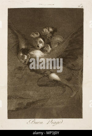 . Englisch: Capricho Nr. 64. 25 August 2011, 11:10:44. Francisco Goya (1746 - 1828) Alternative Namen Francisco Goya Lucientes, Francisco de Goya y Lucientes, Francisco José de Goya Lucientes Beschreibung spanischer Maler, Grafiker, Lithograph, Kupferstecher und Radierer Datum der Geburt / Tod 30 März 1746 16. April 1828 Ort der Geburt / Todes Fuendetodos Bordeaux Standort Madrid, Zaragoza, Bordeaux Authority control: Q 5432 VIAF: 54343141 ISNI: 0000 0001 2280 1608 ULAN: 500118936 79003363 LCCN: n NLA: 36545788 WorldCat 913 Museo del Prado - Goya - Caprichos - Nr. 64 - Buen Viage Stockfoto