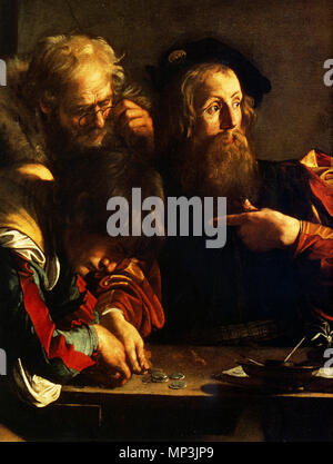 . Italiano: Vocazione di San Matteo (Ingrandimento) Caravaggio: Roma, San Luigi dei Francesi, cappella Contarelli. . Zwischen 1599 und 1600. 1244 Vocazione particolare di San Matteo (1) Stockfoto