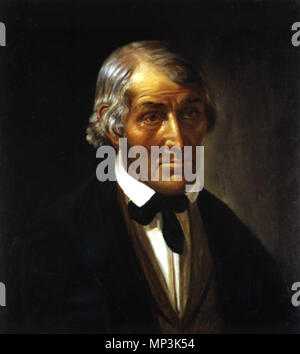 . Englisch: Portrait von Abram Quary, durch Herminia Borchard Dassel, 1851. Rechten Seite büste Porträt eines Mannes; das Tragen von schwarzen Mantel, braune Weste, weißes Hemd, schwarze Krawatte, grau-weißen Haar auf der rechten, braunen Augen parted; traurige Ausdruck; dunklen Teint. Öl auf Leinwand. Die Nantucket Historical Association, Beitritt Artikelnummer: 1900.0018.001. Hinweis: Abram Quary (1772-1854) war zuletzt Nantucket living männliche Indische unterschieden. Abram Quary wurde kurz nach dem "Indischen Krankheit' der Insel Wampanoag Bevölkerung dezimiert war geboren. Walfang Quary ging als junger Mann und im späteren Leben bewirtschaftet, Körbe, und Stockfoto