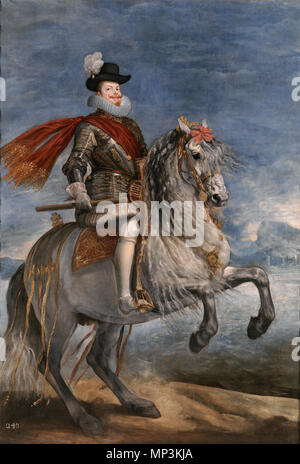 Equestrian portrait von Philipp III. Español: Retrato ecuestre del rey Felipe III de España (1578-1621), Que fue hijo del rey Felipe II de España y de la Reina Ana de Österreich. . Ca. 1635. 1227 Velazquez - felipeIII Stockfoto