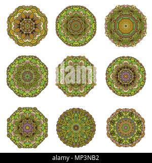 Mandalas Sammlung. Runde ornament Muster. Vintage dekorative Elemente. Hand gezeichnet Hintergrund. Stock Vektor