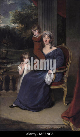 Frau Louisa Harvey, volle Länge, und ihre Kinder Edward und Louisa. Englisch: Frau Louisa Harvey, volle Länge, und ihre Kinder Edward und Louisa. ca. 1825. 788 Frau Louisa Harvey mit zwei ihrer Kinder von Thomas Lawrence, (1769-1830) Stockfoto