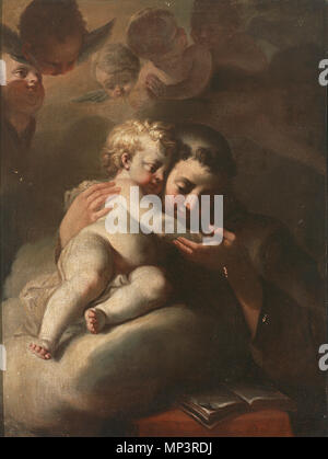 Z064. Deutsch: Hl. Antonius mit dem Christuskind, geflügelten Engelsköpfen und Wolkenhintergrund. 18. Kreis von Paul Troger (1698-1762) Alternative Namen Troger; s. Troger Beschreibung österreichische Maler Geburtsdatum / Tod 30. Oktober 1698 20. Juli 1762 Ort der Geburt / Todes Welsberg bei Zell im Pustertal Wien Standort Wien, Österreich, Mähren, Ungarn Authority control: Q 687059 VIAF: 13103130 ISNI: 0000 00006675 1537 ULAN: 500028379 LCCN: n 86055520 WGA: TROGER, Paul WorldCat 966 Paul Troger (Kreis) Hl Antonius mit dem Christuskind Stockfoto