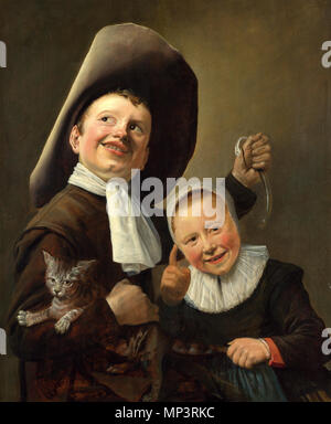 Englisch: ein Junge und ein Mädchen mit einer Katze und ein Aal 1635. 750 Judith Leyster ein Junge und ein Mädchen mit einer Katze und ein Aal Stockfoto