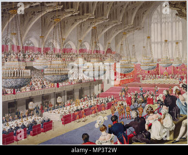 . Deutsch: Das dritte und letzte Herausforderung durch den Meister während König George IV Krönung Bankett in Westminster Hall. 1821. Denis Dighton (1792-1827) Alternative Namen Dighton; Deighton Beschreibung Englisch Maler Geburtsdatum / Tod 1792 8. August 1827 Ort der Geburt / Todes London Saint-Servant Authority control: Q 5257201 VIAF: 10121446 ISNI: 0000 0000 6660 2945 ULAN: 500019407 LCCN: n 2002079523 SUDOC: 112727999 WorldCat 1181 Die dritte und letzte Herausforderung durch den Meister während König George IV Krönung Bankett in Westminster Hall Stockfoto