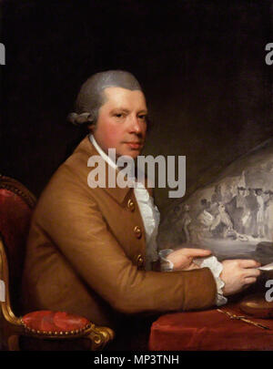 Von Gilbert Stuart, Öl auf Leinwand, 1785 Portrait von John Hall. Englisch: Die sitter hält seine Gravur von Benjamins West Gemälde "Penn's Vertrag mit den Indern". . 1785. 732 John Hall Stecher Stockfoto