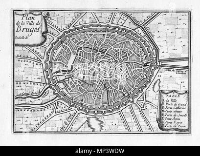 . Englisch: Plan de la Ville de Brügge, Beaulieu, 1680. 23 Mai 2012, 10:43:16. Sébastien de Beaulieu, 1680 1008 Plan de la Ville de Brügge, Beaulieu, 1680 Stockfoto