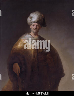 Der Mensch in der Orientalischen kostüm (alias die Noble Slav) * Öl auf Leinwand * 152,7 x 111,1 cm * unterzeichnet (L, R): RHL · van Rijn [Initialen in Monogramm]/1632 Mann im Orientalischen kostüm 1632. 847 Mann im Orientalischen kostüm, von Rembrandt van Rijn Stockfoto