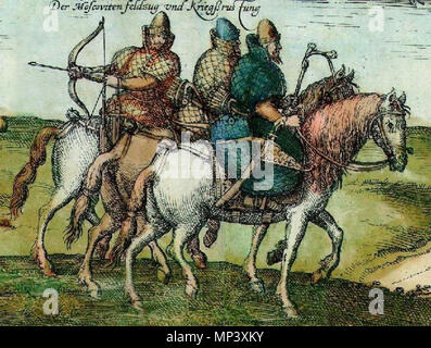 1296 Дети боярские XVI в. Раскрашенная гравюра Stockfoto