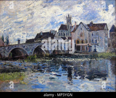 Die Brücke von Moret. Français: Le Pont de Moret, Effet d'orage au Musée des Beaux-Arts André Malraux du Havre. . 1887. 784 La Havre muma Sisley pont Moret Stockfoto