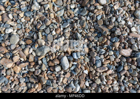 Viele Kieselsteine am Strand (Kiesstrand). Brighton, East Sussex, UK. Stockfoto