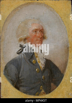 . Miniatur Portrait von Thomas Jefferson an Alter 33 von John Trumbull. Öl auf Holz. Bild: Thomas Jefferson Foundation. 1788. John Trumbull (1756-1843) Beschreibung amerikanischer Maler und Künstler Geburtsdatum / Tod vom 6. Juni 1756 10. November 1843 Ort der Geburt / Todes Libanon New York Standort New York, London Authority control: Q 369263 VIAF: 56862633 ISNI: 0000 0001 2134 4222 ULAN: 500016000 LCCN: n 50011728 WGA: TRUMBULL, John WorldCat 1188 Thomas Jefferson von John Trumbull Stockfoto