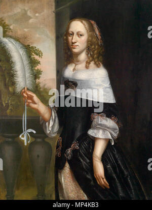 English: Bildnis einer Dame, die eine Feder in der Hand hält. Dieses Objekt ist in RKDimages, Datenbank der Niederländischen Institut für Kunstgeschichte indiziert, unter der Referenz 6473. Čeština | Deutsch | Français | македонски | Nederlands | +/- von 1668. 841 Maerten Lengele Bildnis einer Dame mit Feder Stockfoto