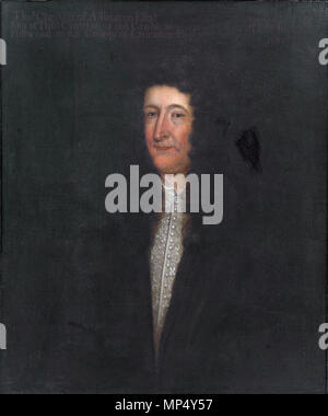 Thomas Clayton von Adlington * Öl auf Leinwand * 77 x 64,5 cm * Eingeschrieben u: Tho. s Clayton von adlington Esq. r/Sohn von Tho. s Clayton von alten Gauner & / fullwood in der Grafschaft Lancaster Esq. r* eingeschrieben u . a .: Aetatis suae: 57/ 1688 Thomas Clayton von Adlington, im Alter von 57, von der Englischen Schule von 1688 1187 Thomas Clayton von Adlington, im Alter von 57, von der Englischen Schule von 1688 Stockfoto