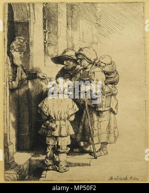 OLYMPUS DIGITALKAMERA eine Blinde Drehleier gury Player und Familie empfangen Alms 1648. 1050 Rembrandt Familie Almosen empfangen 09 Stockfoto