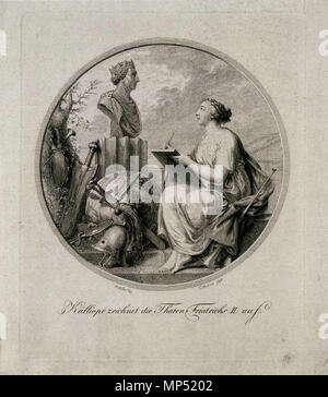 . English: Kalliope zeichnet sterben Thaten Friedrichs II. auf. Radierung, Stiftung Preußische Schlösser und Gärten, GK II (10) 1368. Nach 1781 Artwork: Eberhard Siegfried Henne nach Bernhard Rode (1725-1797) Alternative Namen Rode, Christian Bernhard; Rode, Christian Bernhardt Beschreibung Deutsche Maler Geburtsdatum / Tod 25. Juli 1725 vom 24. Juni 1797 Ort der Geburt / Tod Berlin Berlin Standort Berlin, Deutsch: Gut Neuhaus (Holstein) Kontrolle: Q 465314 VIAF: 54417041 ISNI: 0000 0001 2133 7225 ULAN: 500027314 LCCN: n 88666432 WGA: Rode, Bernhard WorldCat Datei: Jame Stockfoto