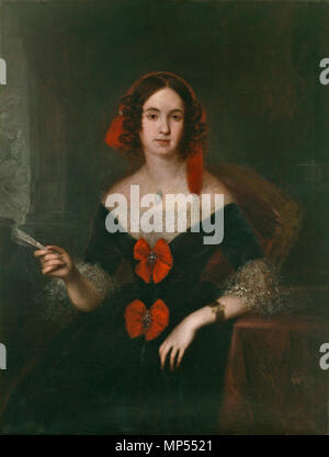 Ein 1074 Dama con abanico. Español: Retrato de una Dama desconocida con abanico. . Zwischen ca. 1835 und ca. 1840. 1056 Retrato de dama con Abanico (Museo del Prado) Stockfoto