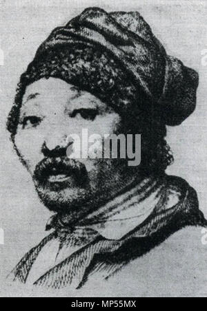 . Englisch: Selbstporträt Gravur von der Kalmückischen (westlichen Mongolischen) Maler, Graveur und Bildhauer Feodor Iwanowitsch Kalmückischen, auch schriftliche Fedor Iwanowitsch Kalmuck. Im Jahre 1805 geschehen, während er mit Thomas Elgin, der 7. Earl of Elgin tätig war, kurz nach dem "Elgin Marbles" von Athen nach London gebracht und bevor er Royal Maler in Karlsruhe werden im Jahr 1806 ernannt. 1805. Feodor Iwanowitsch Kalmückischen (1763-1832) 1109 Selbst 10. Stockfoto