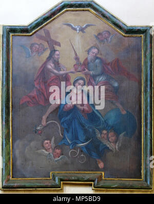 . Français: Elsass, Bas-Rhin, Église Notre-Dame-de-l'Assomption de Monswiller (IA 00055527). Tableau "Couronnement de Marie" (Inconnu, huile sur toile, 133 x 102, XVIIIe-XIX): Dieses Objekt ist Inscrit Monument Historique in der Basis Palissy, Datenbank der Französische Möbel Erbe des französischen Ministeriums für Kultur, unter den Referenzen PM 67001679 und 67003544. Brezhoneg | Deutsch | English | Español | English | Deutsch | Français | Magyar | Italiano | Plattdüütsch | Português | +/-. 9. April 2014. © Ralph Hammann - Wikimedia Commons 903 Monswiller NDAssomption 51 Stockfoto
