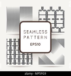 Striped Set von nahtlosen geometrische Muster. Schwarze und weiße Texturen. Digitale Hintergründe. Stock Vektor