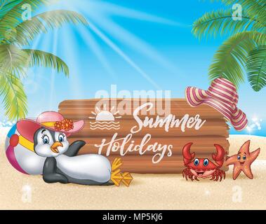 Sommer Hintergrund mit Pinguin entspannend Stock Vektor