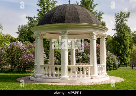 Schönen weißen Pavillon in einem blühenden Frühling Park. Stockfoto