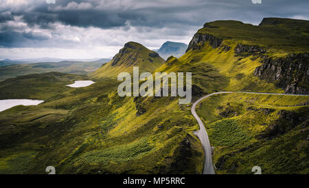 Schottland, schottische Highlands Landschaft - The Quiraing, Isle of Skye Mountains Landschaft, Großbritannien Stockfoto