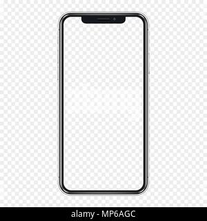 Black Phone mock up mit transparenten Bildschirm, auf transparentem Hintergrund isoliert. Vector Illustration. Stock Vektor