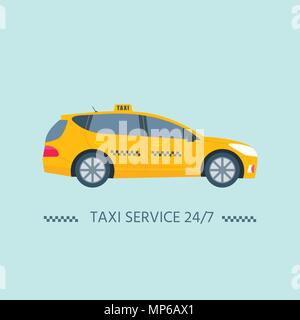 Verschiedene Arten von Maschine yellow cab auf weißem Hintergrund. Öffentliches Taxi Service Konzept. Flache Vector Illustration. Stock Vektor