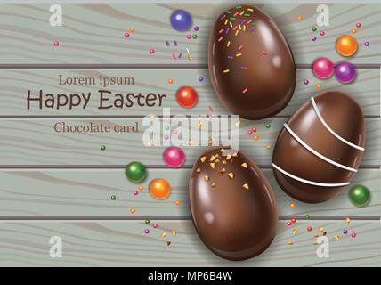 Frohe Ostern Schokolade Eier Karte. Vector 3d realistische Abbildung Stock Vektor