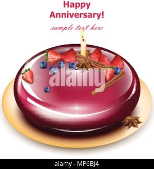 Happy Geburtstag Kuchen Vektor. Süße Geburtstag dessert Spiegel Kuchen Glasur Stock Vektor