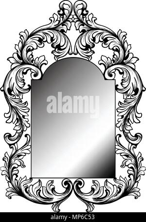 Barock spiegel Rahmen. Vektor runde Dekor Design Elemente. Reich encarved Ornamente line Art Stock Vektor