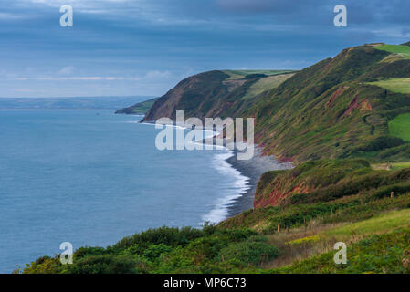 Babbacombe Cliff bei Peppercombe in der Abenddämmerung an der North Devon Heritage Coast, England. Stockfoto