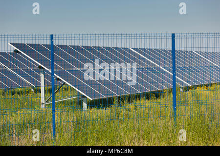 Grin Reinigen elektrischer Energie - Solar Panel außerhalb auf Gras Bereich Photovoltaik Stockfoto