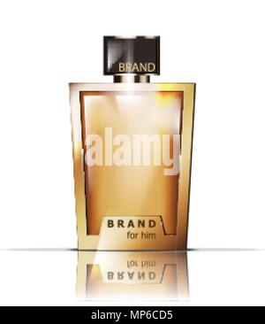 Golden Parfüm Flasche Vektor. Produkt Verpackung realistische 3D-Darstellung. Luxus gold Düfte Stock Vektor