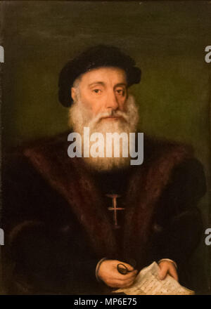 RETRATO DE VASCO DA GAMA. Porträt einer Templer sagt Portrait von Vasco da Gama.. von 1525 bis 1550. Stil der Gregório Lopes. 813 Lisboa-Museu Nacional de Arte Antiga-Retrato dito de Vasco da Gama -20140917 Stockfoto