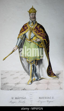 . English: Matthias II. (1557-1619), Röm.-deutscher Kaiser, König von Böhmen, Ungarn usw. Lithographie von Josef Kriehuber nach einer Zeichnung von Moritz von Schwind aus ungerns Erste Heerführer Herzoge und Koenige In einer Reihe von Bildnissen von Bela bis in Seine Majestät Kaiser Franz I. von Österreich König von Ungern &c., &c. Wien: lithographisches Institut; Ca. 1828. 1828. 876 Matthias II Litho Stockfoto