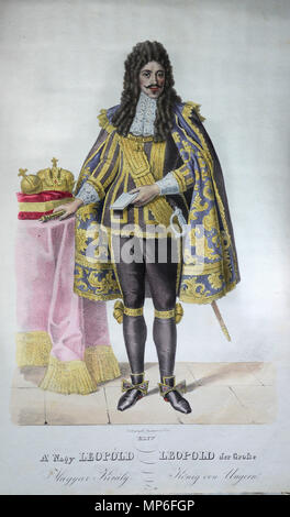 . English: Leopold I. (1640-1705), römisch-deutscher Kaiser, König von Ungarn, Böhmen usw. Lithographie von Josef Kriehuber nach einer Zeichnung von Moritz von Schwind aus ungerns Erste Heerführer Herzoge und Koenige In einer Reihe von Bildnissen von Bela bis in Seine Majestät Kaiser Franz I. von Österreich König von Ungern &c., &c. Wien: lithographisches Institut; Ca. 1828. 1828. 805 Leopold I. Litho Stockfoto