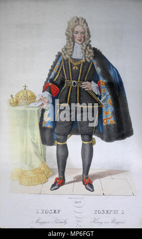 . English: Joseph I. (1678-1711), römisch-deutscher Kaiser, König von Ungarn, Böhmen usw. Lithographie von Josef Kriehuber nach einer Zeichnung von Moritz von Schwind aus ungerns Erste Heerführer Herzoge und Koenige In einer Reihe von Bildnissen von Bela bis in Seine Majestät Kaiser Franz I. von Österreich König von Ungern &c., &c. Wien: lithographisches Institut; Ca. 1828. 1828. 741 Joseph I Litho Stockfoto