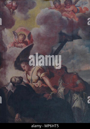 . Français: Elsass, Haut-Rhin, Église Saint-Sébastien de Soultzmatt (PA 68004357 00085689, IA). Autel secondaire de Saint-François-Xavier avec Tableau (1777): Tableau bin Ort de Saint François-Xavier". Dieses Objekt ist classé Monument Historique in der Basis Palissy, Datenbank der Französische Möbel Erbe des französischen Ministeriums für Kultur, unter den Referenzen PM 68000352, 68007648 und 68007647 Tableaus Tableaus IM. Brezhoneg | Deutsch | English | Español | English | Deutsch | Français | Magyar | Italiano | Plattdüütsch | Português | +/-. 18. Mai 2015. © Ralph Hammann - Wikimedia Commons 1134 Stockfoto