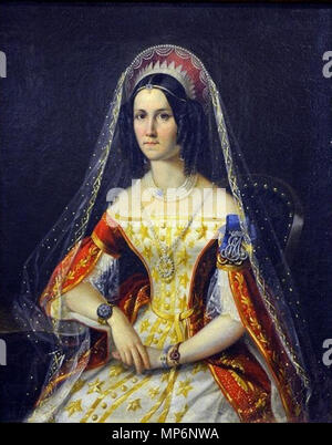 . Русский: Портрет фрейлины императриц Елизаветы Марии Федоровны Алексеевны и в парадном придворном платье. Возможно Мария Трофимовна Пашкова, ур. Баранова (1807-1887), в 1824 году окончила Смольный институт с шифром, с 1825 года августа фрейлина двора. . 1830/1840 - е. 1016 Porträt einer Dame in Warten Stockfoto